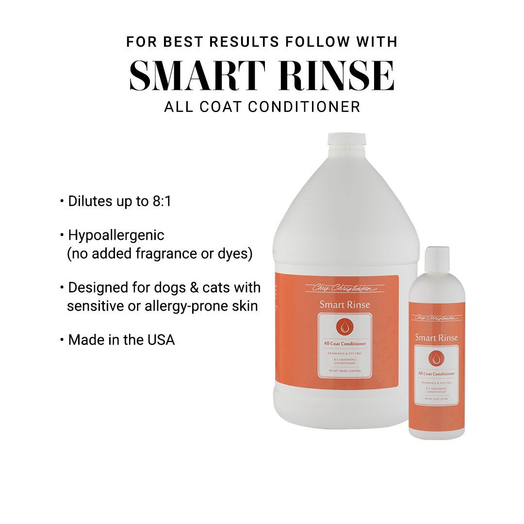 Smart Rinse All Coat Conditioner: Dilutes up to 8:1. Hypoallergenic (no added fragrance or dyes). Designed for dogs & cats with sensitive allergy-prone skin. Made in the USA!