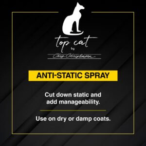 Chris Christensen Top Cat Anti-Static Spray cuts down static and adds manageability. Use on dry or damp coats.