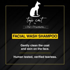 Chris Christensen Top Cat Facial Wash gently cleans the skin and coat and skin on the face. Human tested, verified tearless.